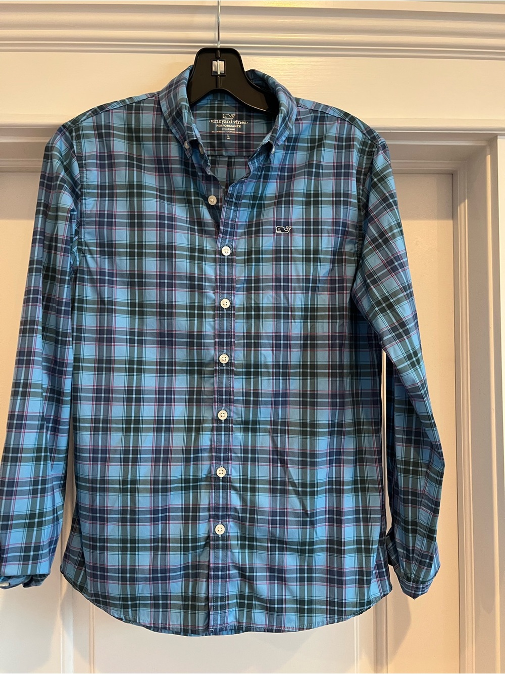 Vineyard Vines Blue and Navy Plaid Performance Button-Down Shirt